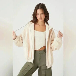 NWT Forever 21 Corduroy Drawstring Bomber Jacket Ivory Sz S